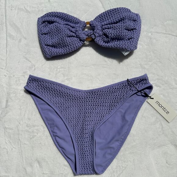 Montce Tori Ties Bandeau Bikini Top Lavender Crochet AC Lulu Bottoms Size XL NWT - Picture 4 of 14